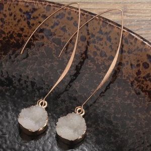 ! Anthro gold white sparkle druzy like stone drop earrings half hoop